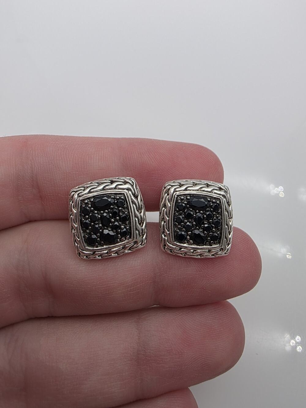 John Hardy Sterling Silver 925 Sapphire Chain Link Design Cufflinks